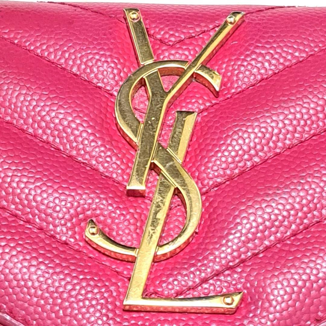 サンローラン　長財布　二つ折り　カサンドラ　キャビアスキン　Vステッチ　レザー