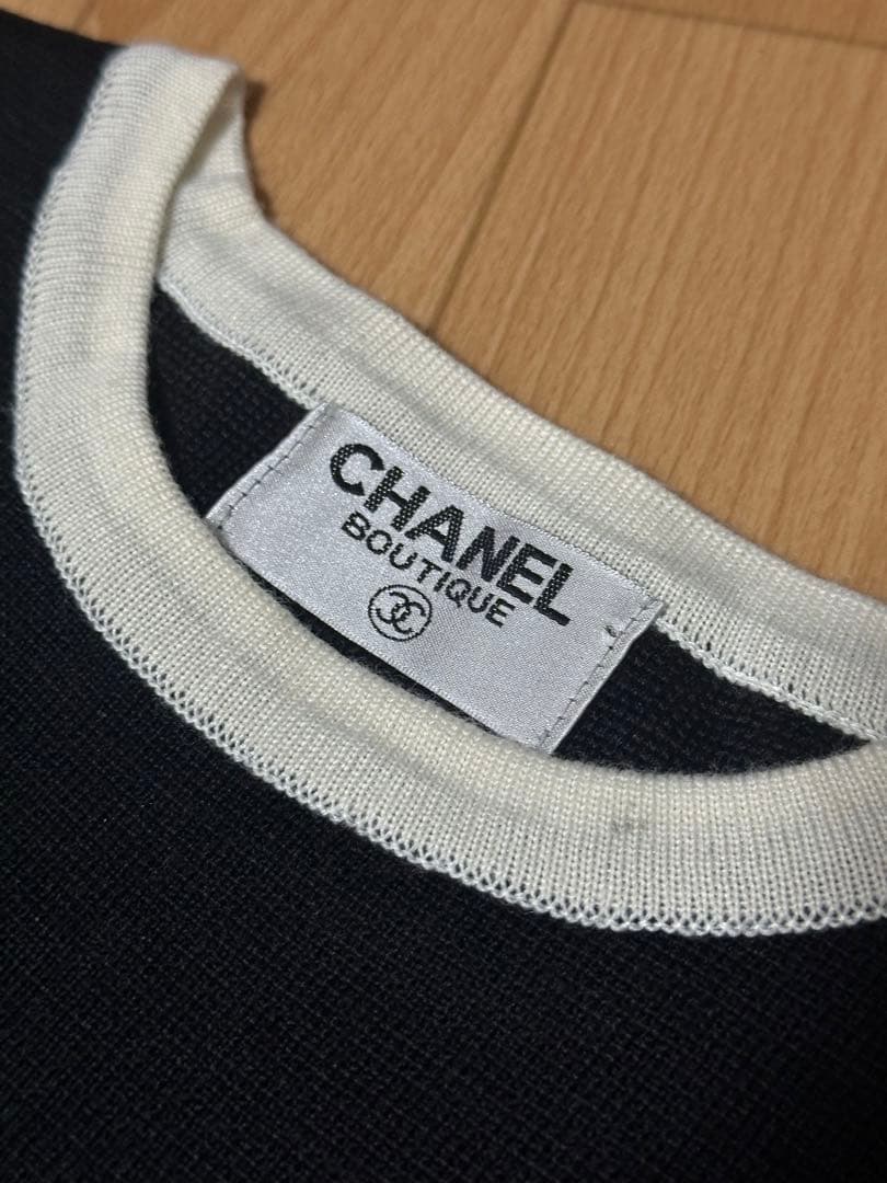 CHANELシャネル ヴィンテージ ボーダー トップス ブラック ホワイト90s
