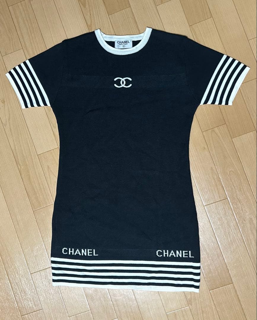 CHANELシャネル ヴィンテージ ボーダー トップス ブラック ホワイト90s