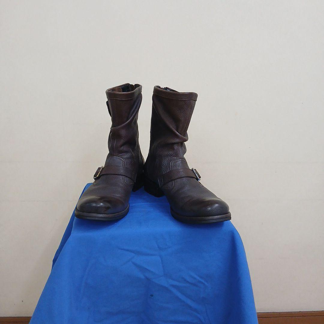 キャサリンハムネットダークブラウンシュリンクエンジニアブーツ25センチ