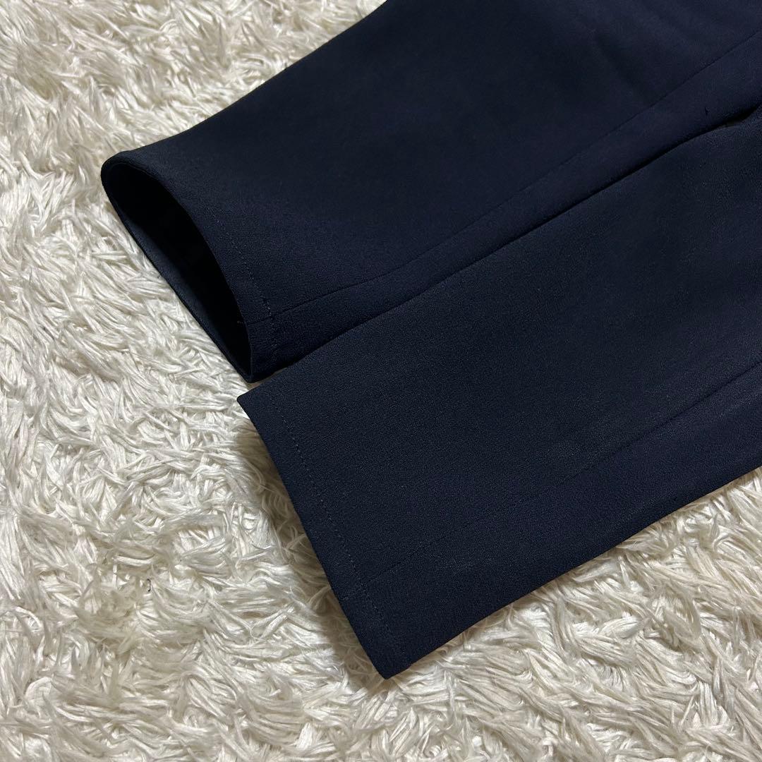 極美品 ベイジ CINDY ノーカラー ダブルカラージャケット 紺 M相当