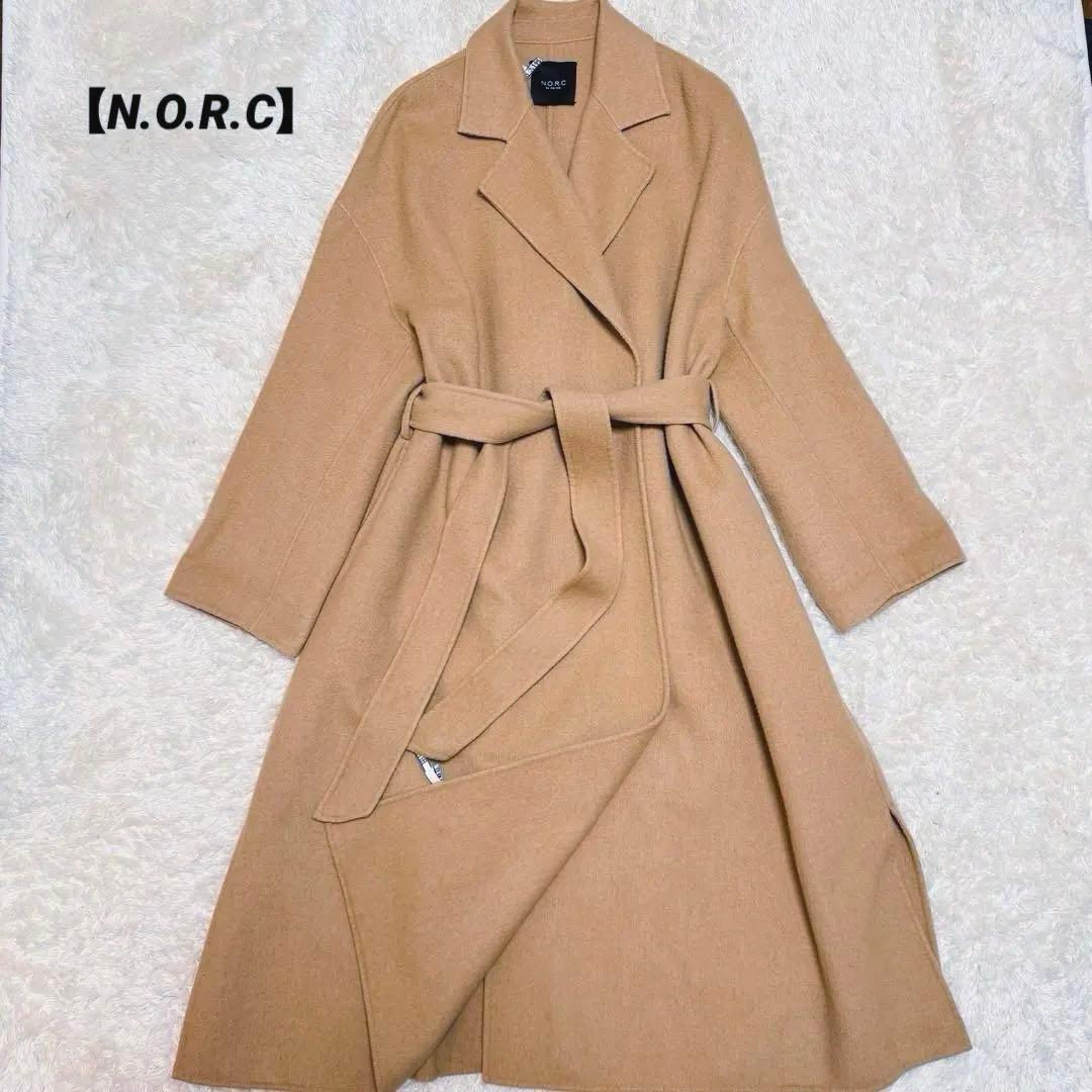 〈N.O.R.K 〉ノーク ウールリバーコート ロング Aライン ベルト付