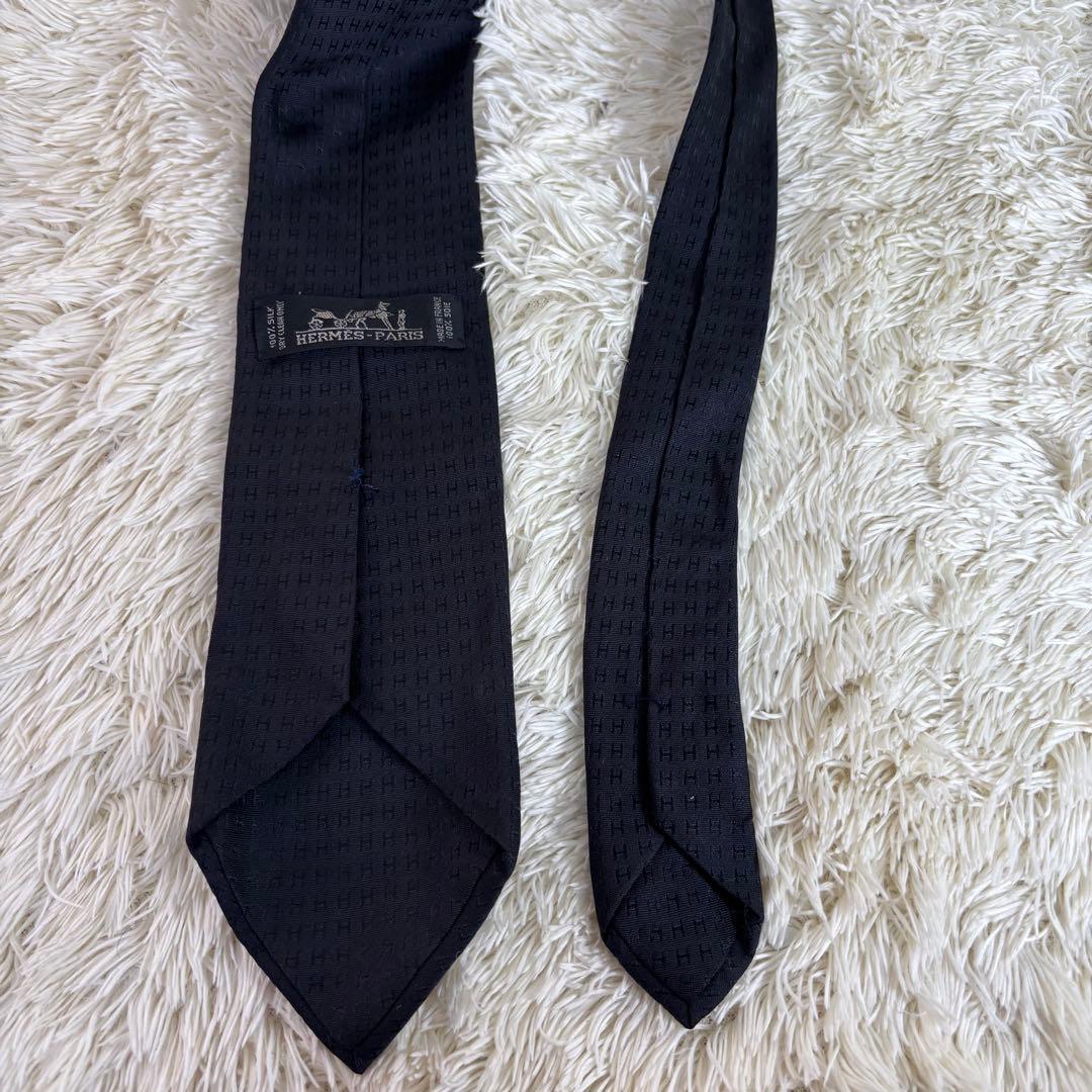 【美品】　エルメス　ネクタイ　メンズ　黒 H総柄 モノグラム 高級シルクソリッド