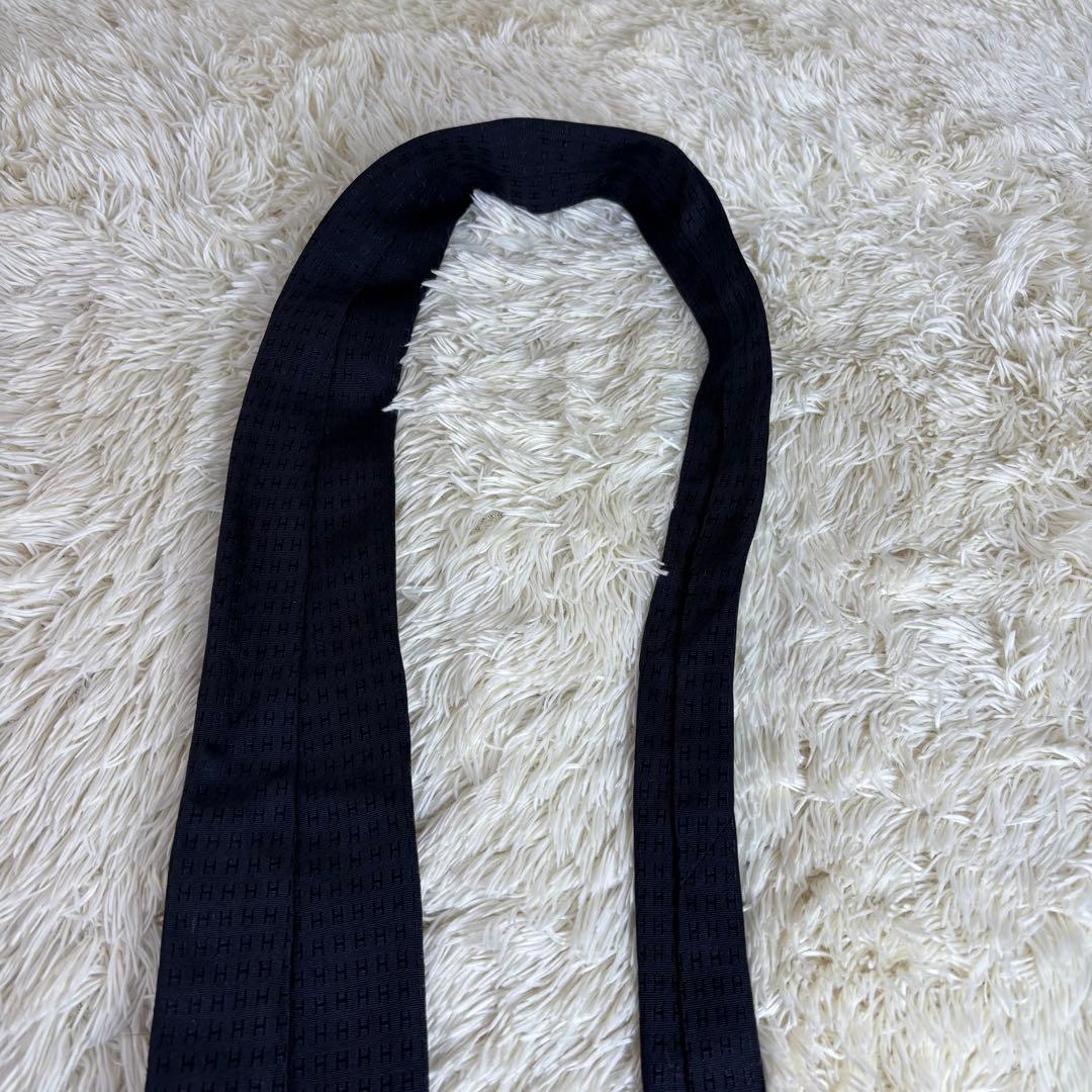 【美品】　エルメス　ネクタイ　メンズ　黒 H総柄 モノグラム 高級シルクソリッド