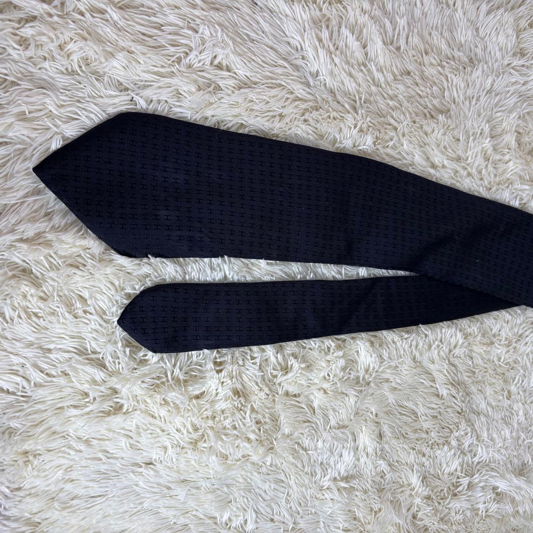 【美品】　エルメス　ネクタイ　メンズ　黒 H総柄 モノグラム 高級シルクソリッド