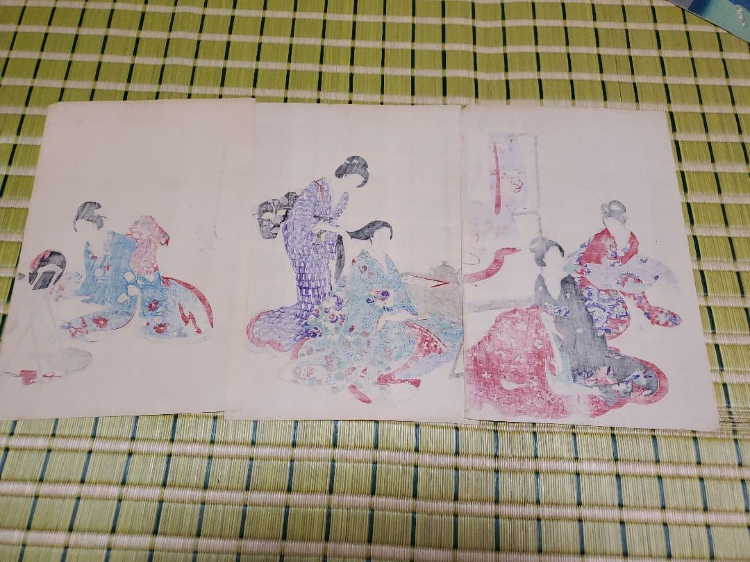 【浮世絵版画】揚州周延『千代田の大奥 お櫛あげ』三枚続きUkiyo-e