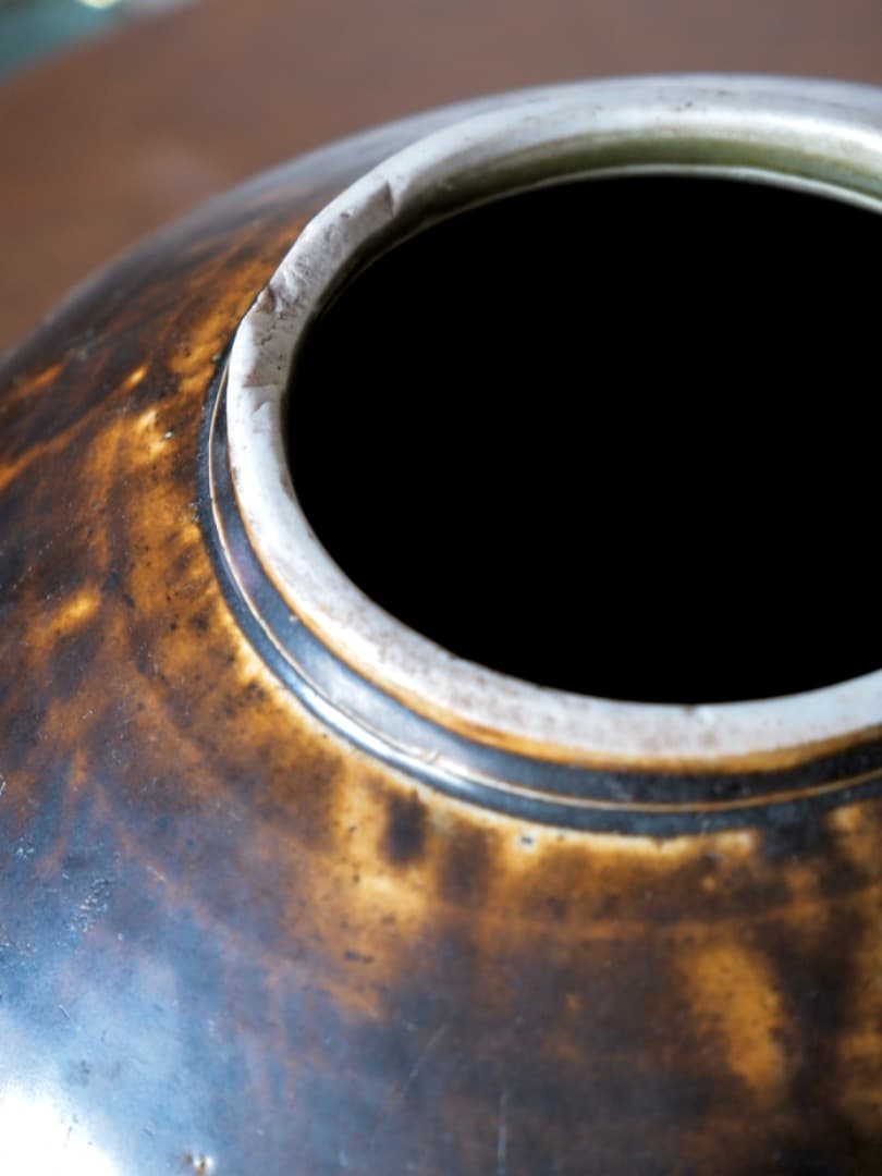 「19日まで掲載」李朝　朝鮮美術　飴釉　面取大壷　花瓶　古民藝　古道具Q2212