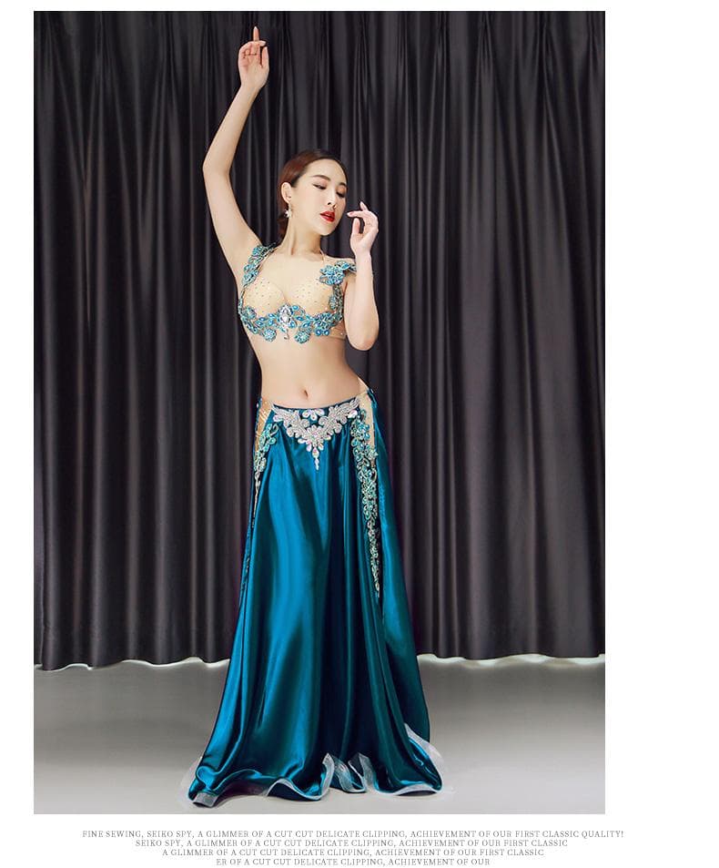 ベリーダンス衣装 ベロア調ビジュー ロングスカートピンク舞台ステージ用