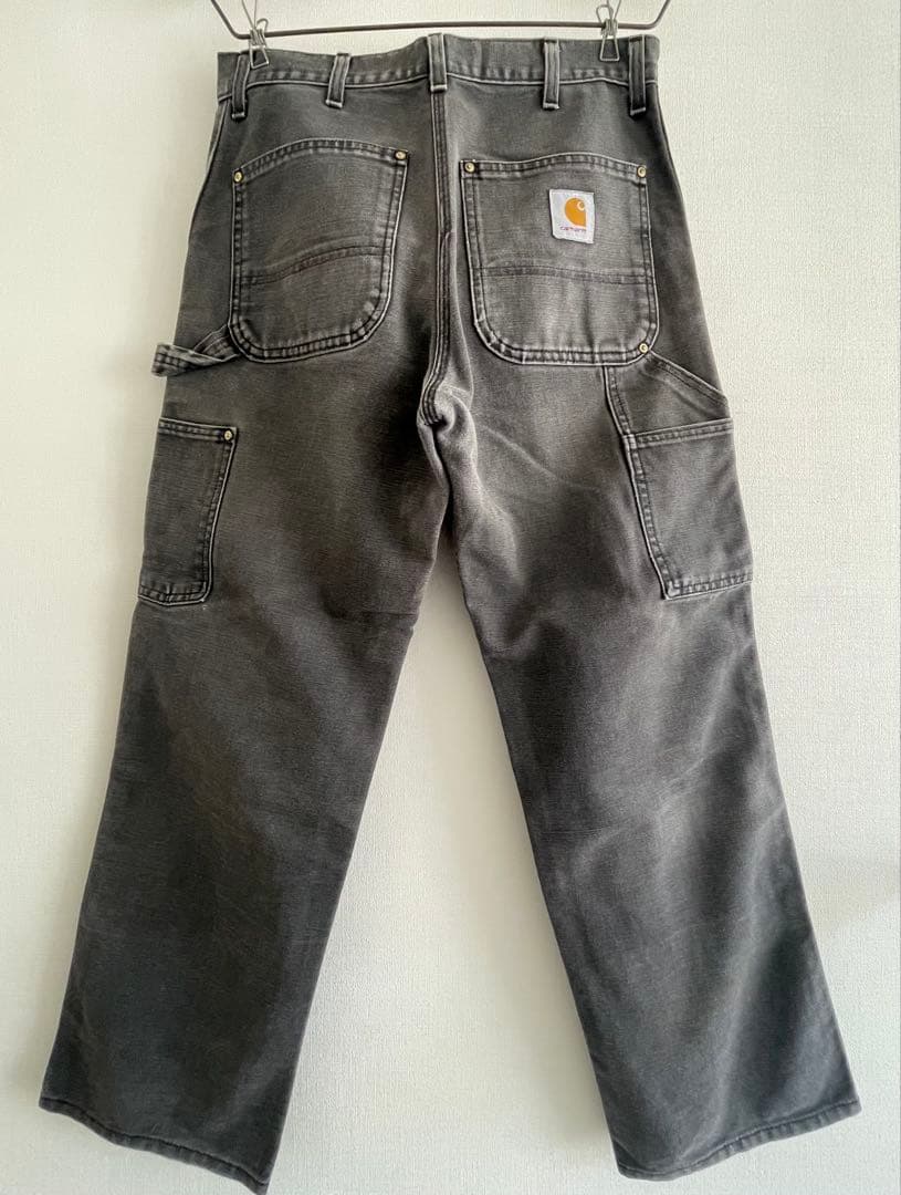 90sカーハートUSA製carharttダブルニー黒ワークパンツダック地フェード