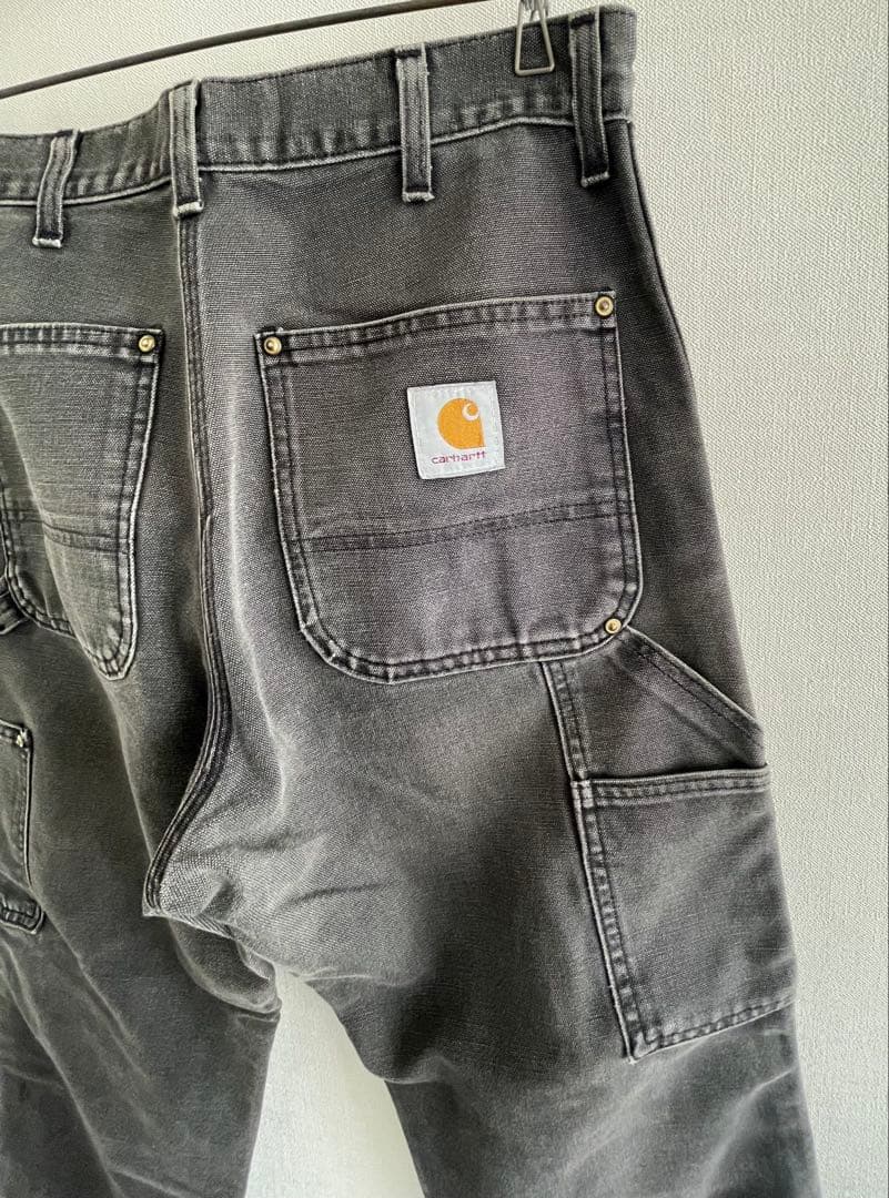 90sカーハートUSA製carharttダブルニー黒ワークパンツダック地フェード