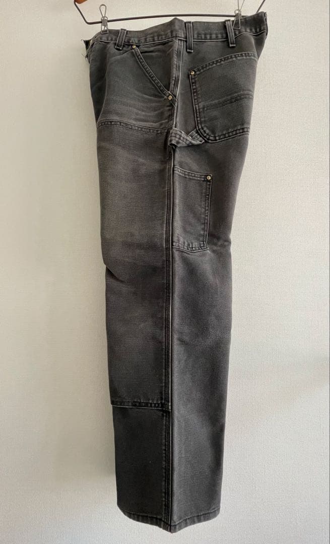 90sカーハートUSA製carharttダブルニー黒ワークパンツダック地フェード