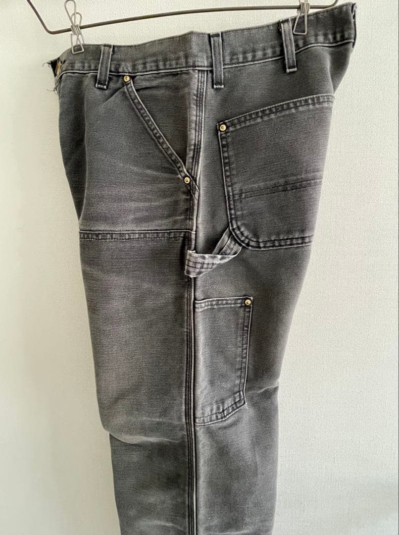 90sカーハートUSA製carharttダブルニー黒ワークパンツダック地フェード