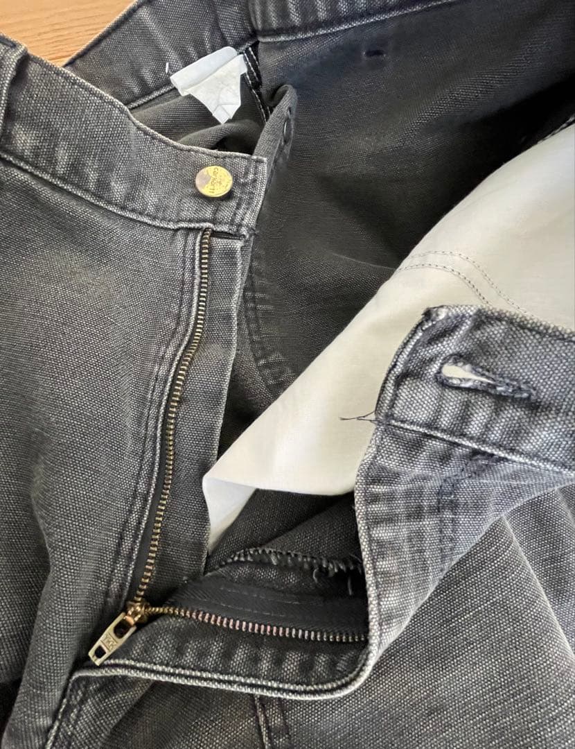 90sカーハートUSA製carharttダブルニー黒ワークパンツダック地フェード