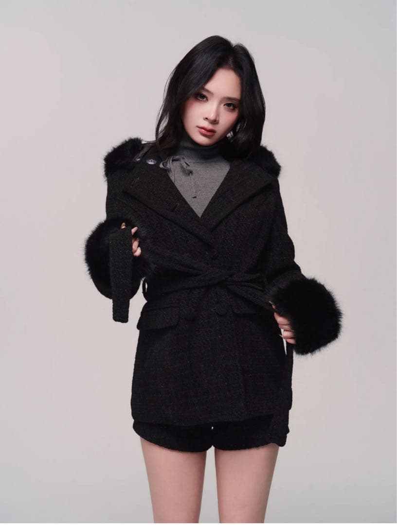 andwang Twinkle Button Tweed Coat 黒　コート