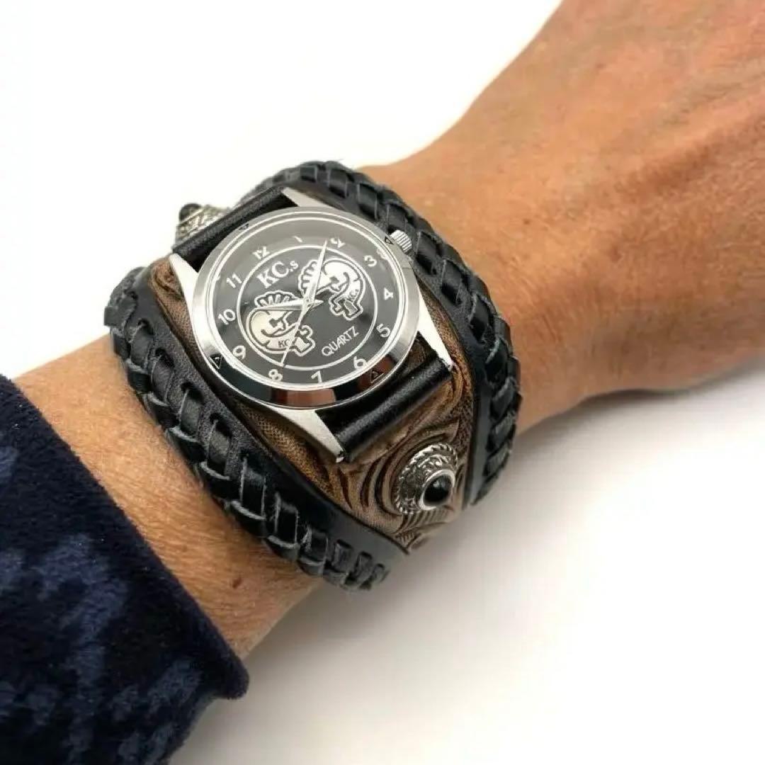 ハンドメイド　レザーバンド腕時計【KC’sクオーツムーブメント使用】