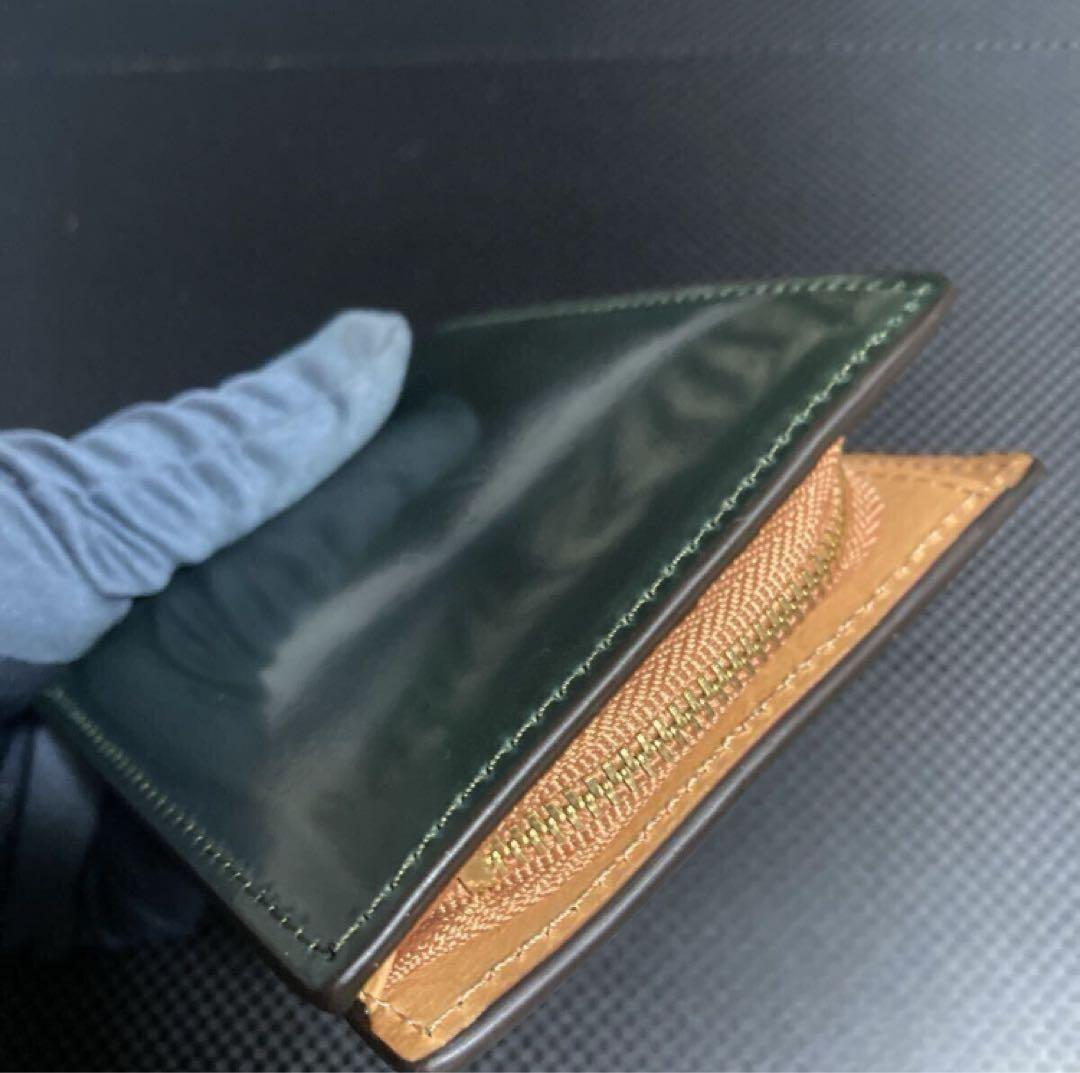 シェルコードバン ロカド社製 二つ折り 財布 馬革 ダークグリーン 未使用品
