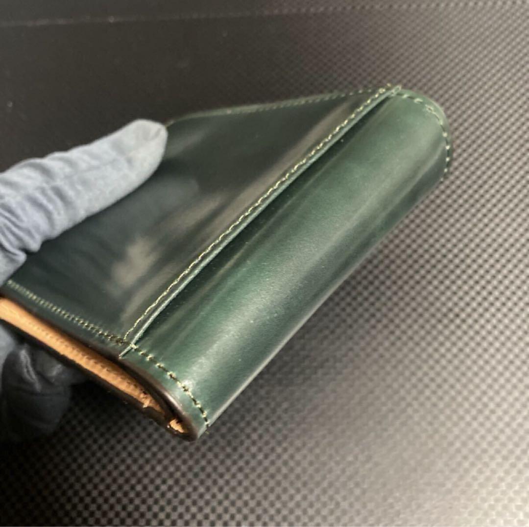 シェルコードバン ロカド社製 二つ折り 財布 馬革 ダークグリーン 未使用品