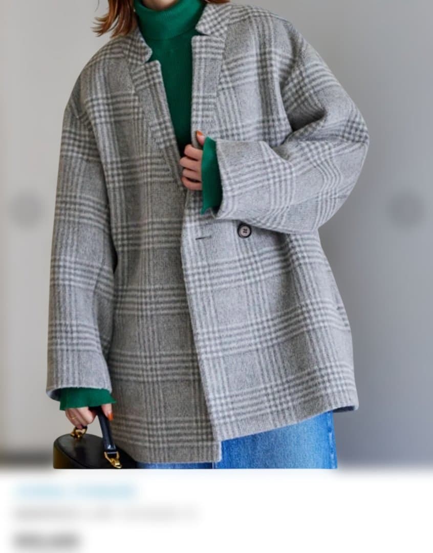 ジャーナルスタンダード 　マンテコ 　ノーカラー　コート チェック柄 グレー