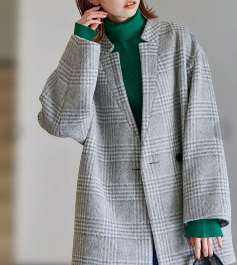 ジャーナルスタンダード 　マンテコ 　ノーカラー　コート チェック柄 グレー