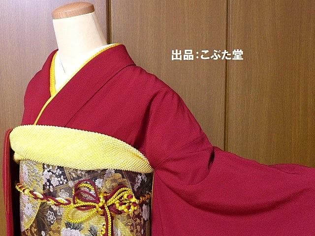 特選！やまと誂 吹綿 振袖 無地 赤 紅★長襦袢　2点 セット 正絹★155.5