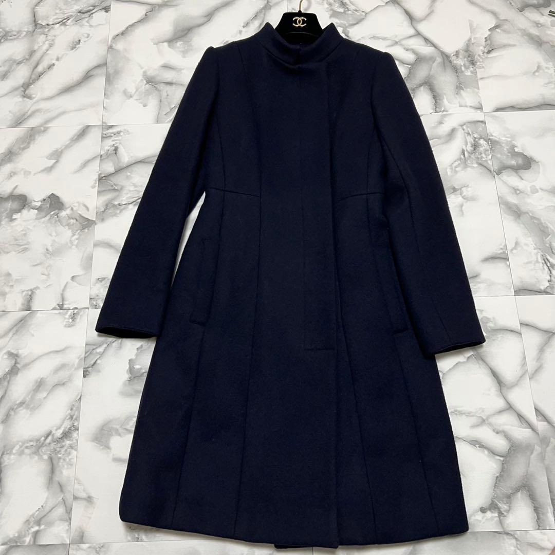 【美品】エポカ　2way ロングコート　フォックスファー　ステンカラー　ネイビー