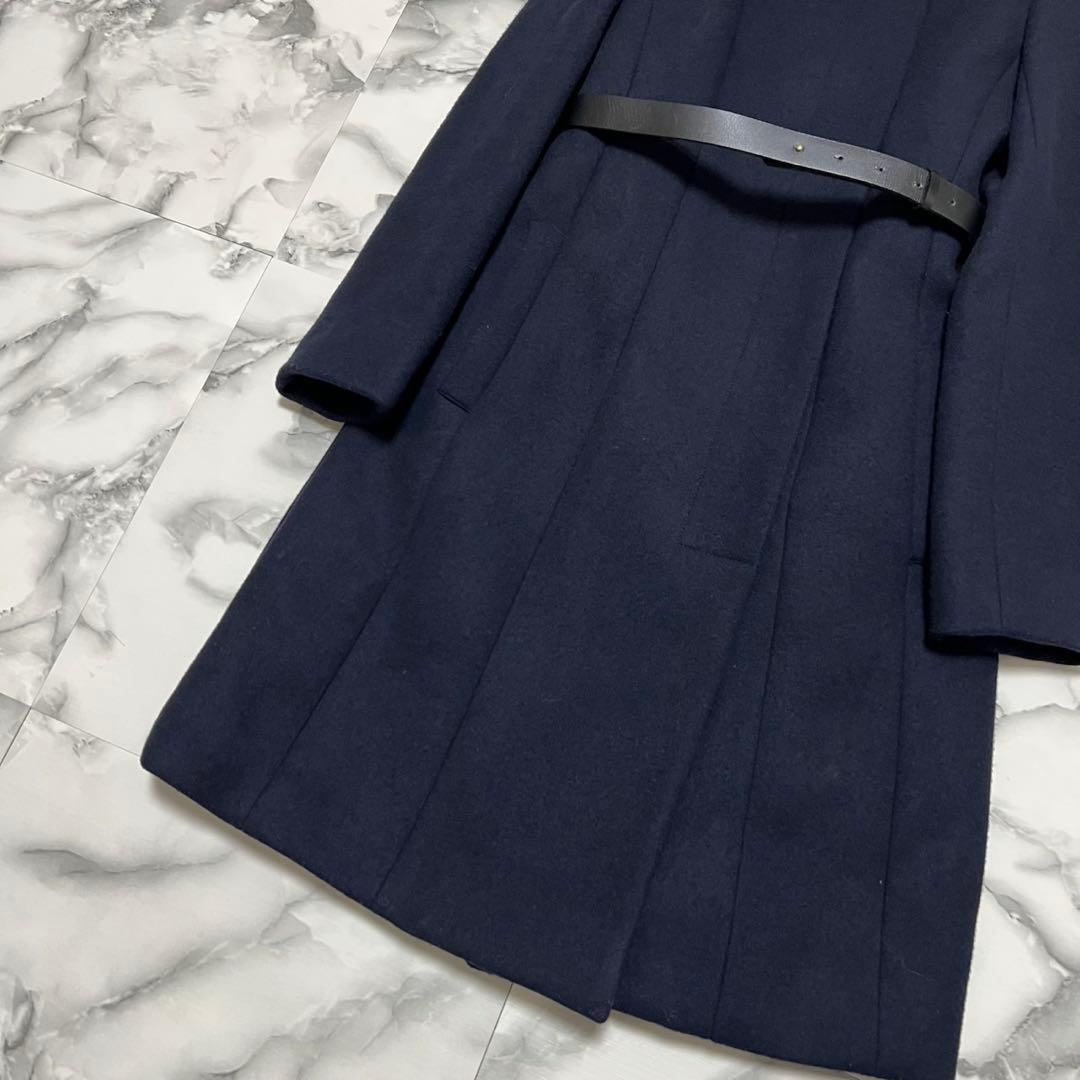 【美品】エポカ　2way ロングコート　フォックスファー　ステンカラー　ネイビー