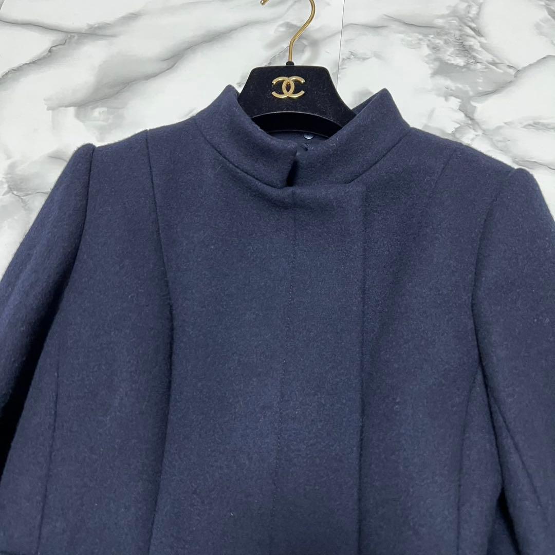 【美品】エポカ　2way ロングコート　フォックスファー　ステンカラー　ネイビー