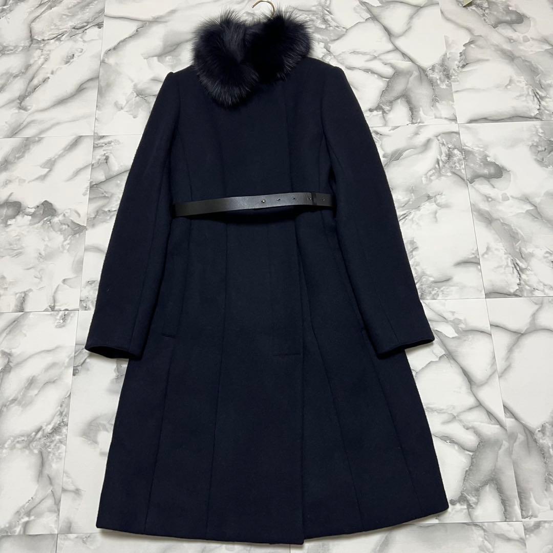 【美品】エポカ　2way ロングコート　フォックスファー　ステンカラー　ネイビー