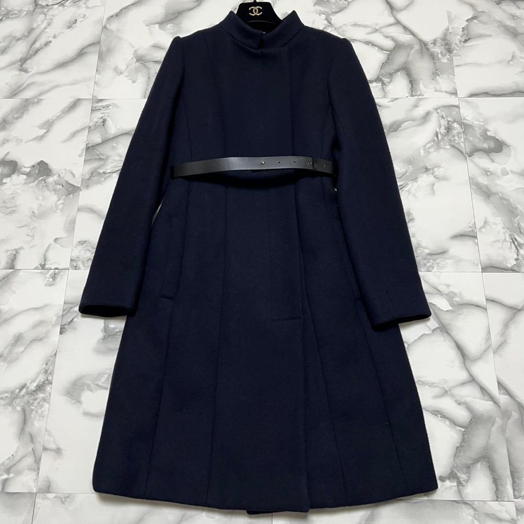 【美品】エポカ　2way ロングコート　フォックスファー　ステンカラー　ネイビー