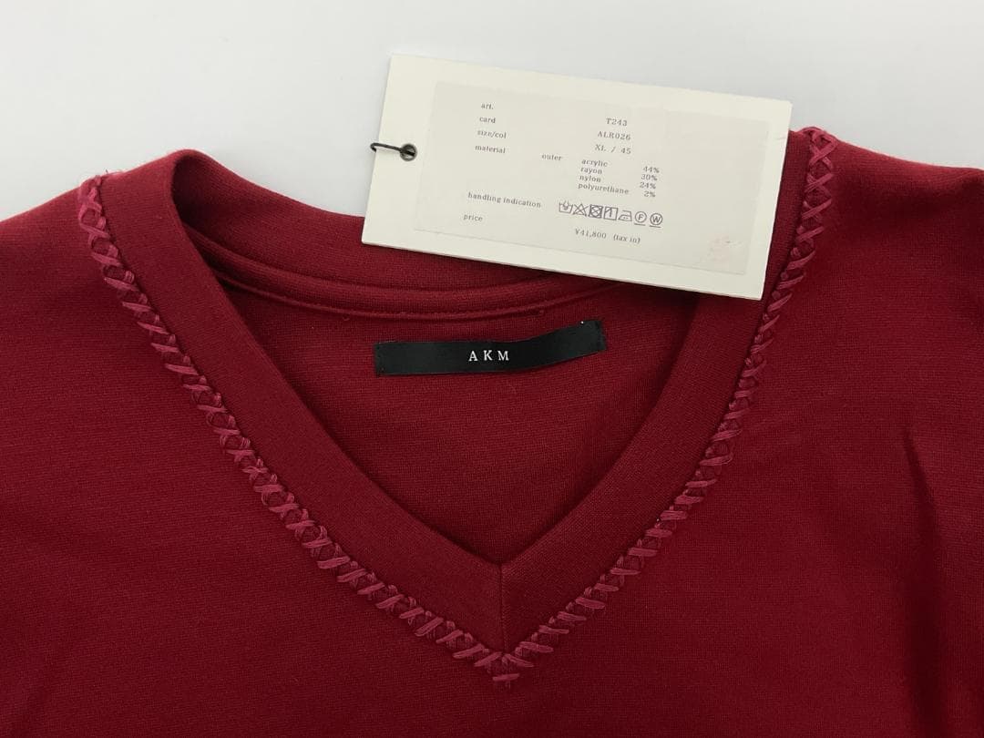 サイズXL【未使用】AKM ハンドステッチVネックカットソー 定価41800円