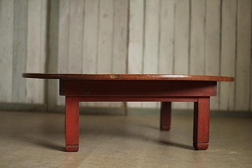 古い木製折り畳み丸テーブル　ちゃぶ台　天然木