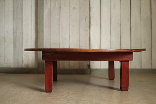 古い木製折り畳み丸テーブル　ちゃぶ台　天然木