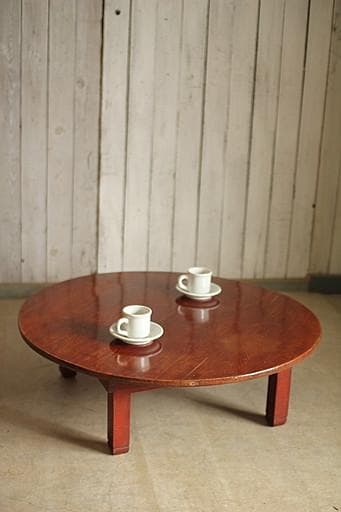 古い木製折り畳み丸テーブル　ちゃぶ台　天然木