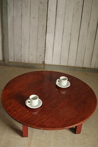 古い木製折り畳み丸テーブル　ちゃぶ台　天然木