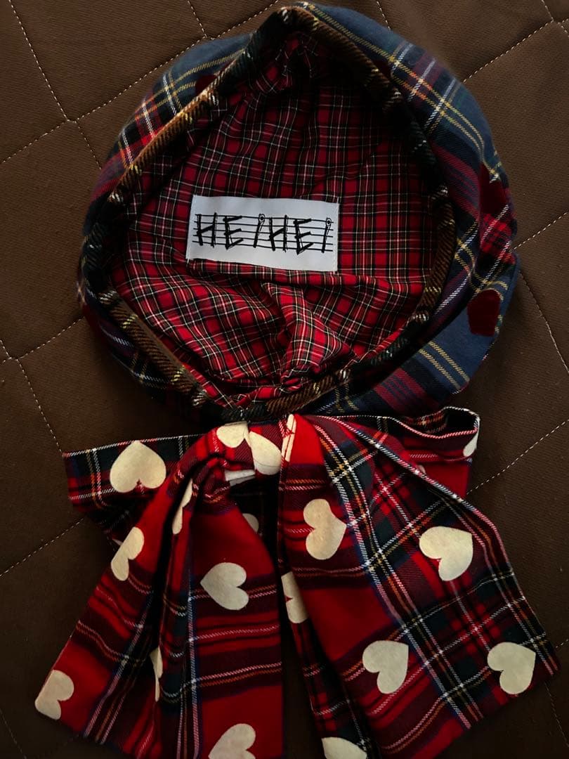 HEIHEI チェック柄 ビッグリボンベレー帽