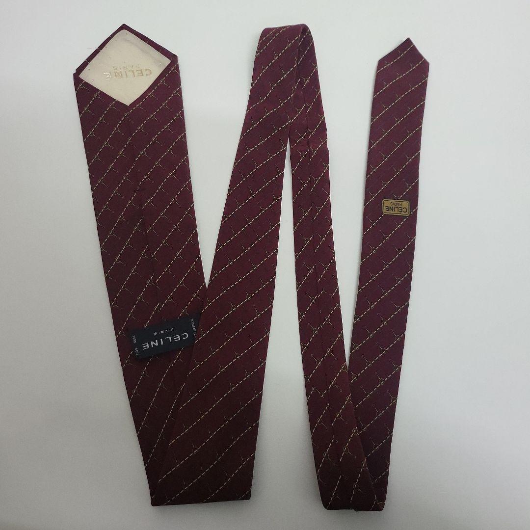 ア*ー様 極美品✨️CELINE セリーヌ ネクタイ ボルドー ホースビット マ