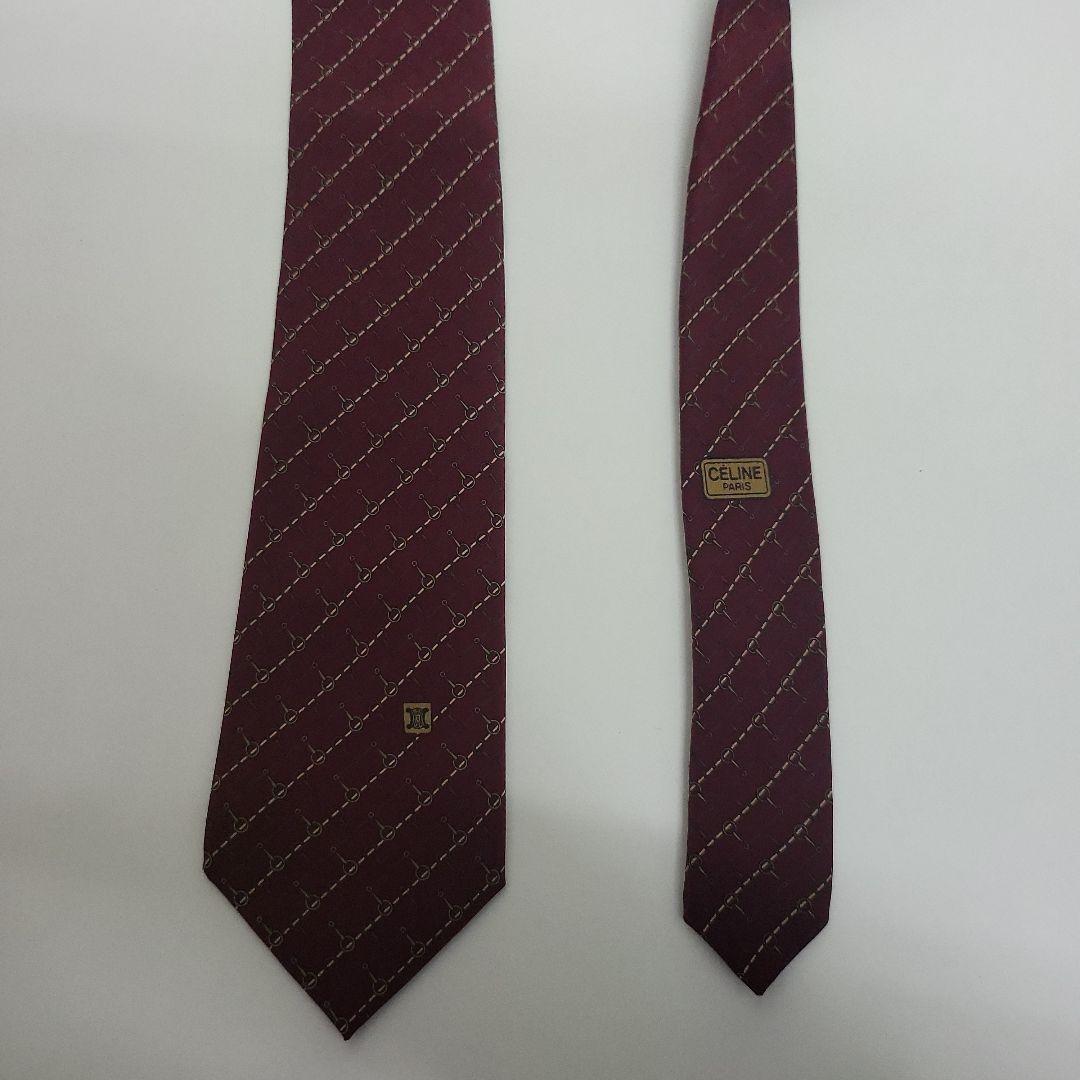 ア*ー様 極美品✨️CELINE セリーヌ ネクタイ ボルドー ホースビット マ