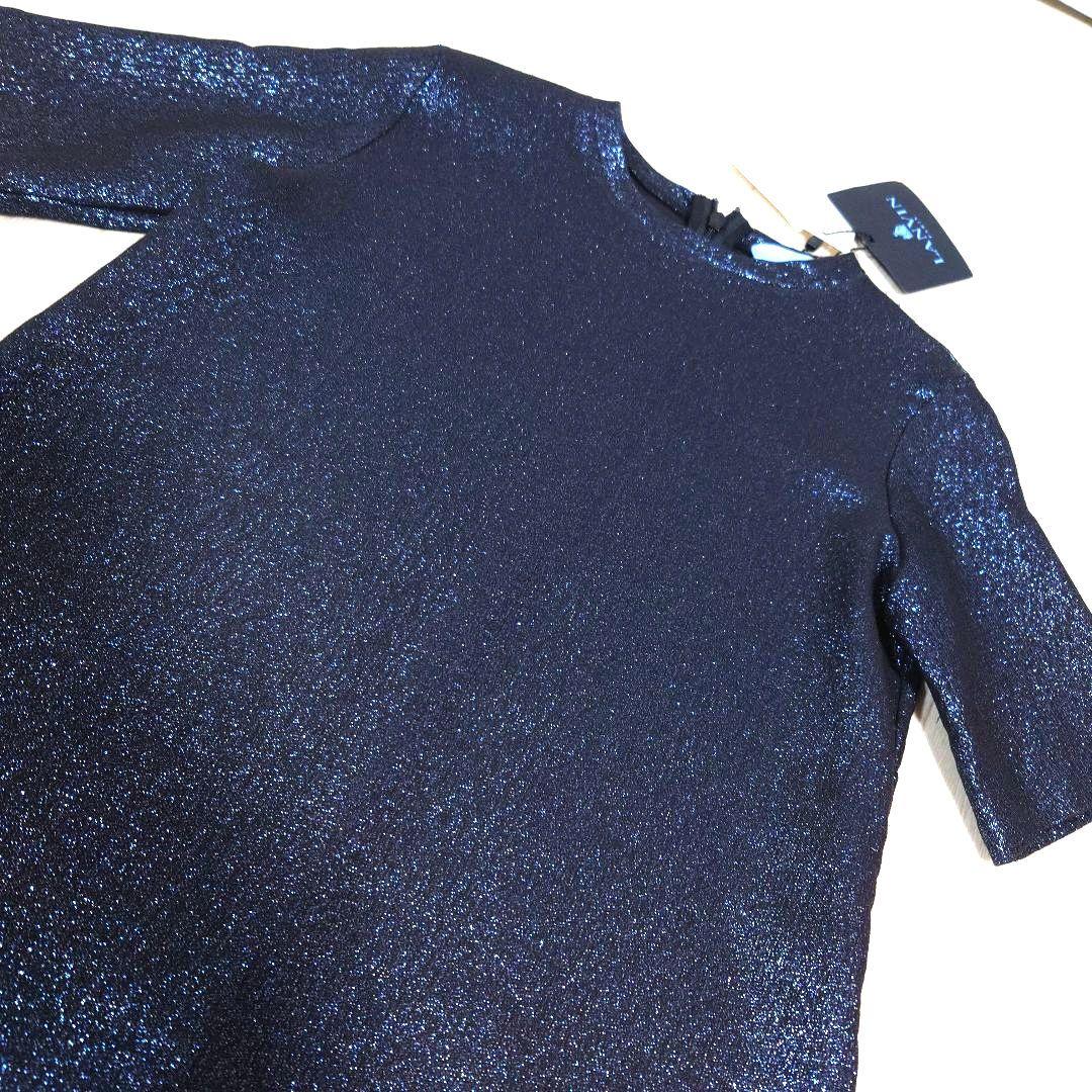 ランバンsize10/140サイズ　フレアカットワンピースドレス　青　キラキラ