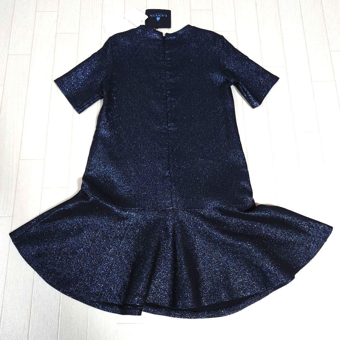 ランバンsize10/140サイズ　フレアカットワンピースドレス　青　キラキラ