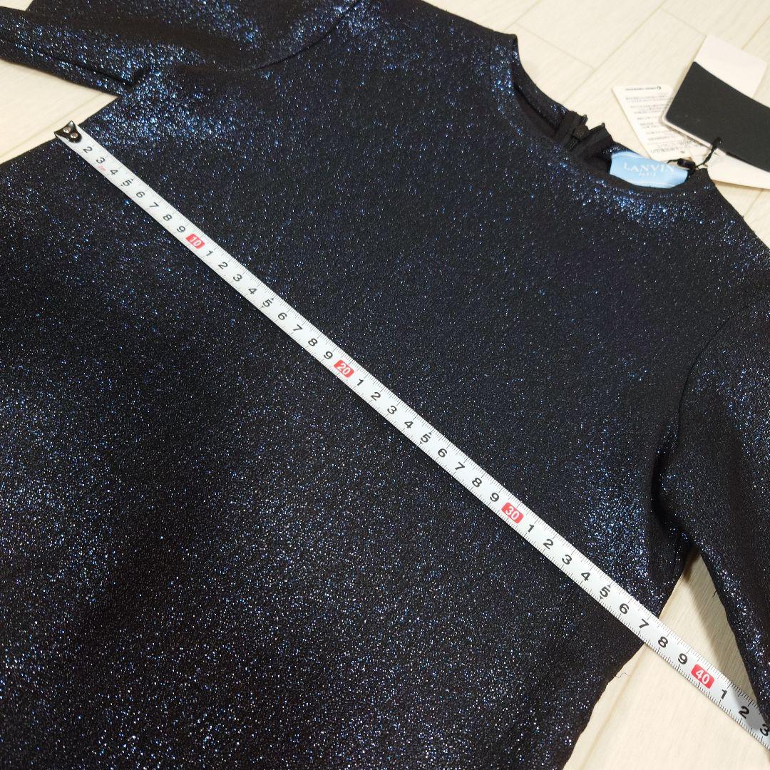 ランバンsize10/140サイズ　フレアカットワンピースドレス　青　キラキラ