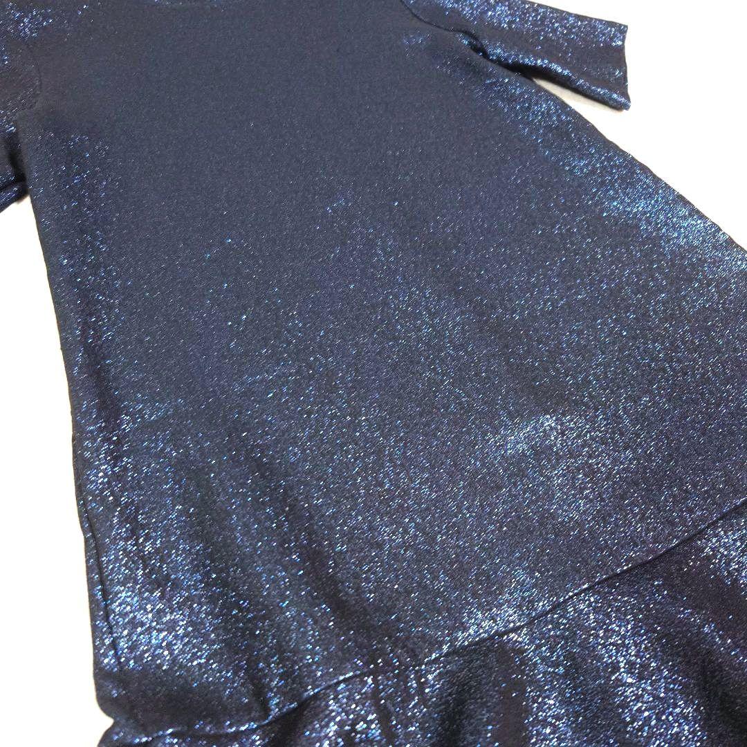 ランバンsize10/140サイズ　フレアカットワンピースドレス　青　キラキラ