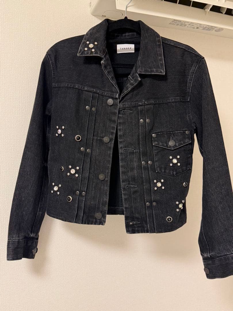 TANAKA ブラックデニムジャケット ビジュー装飾