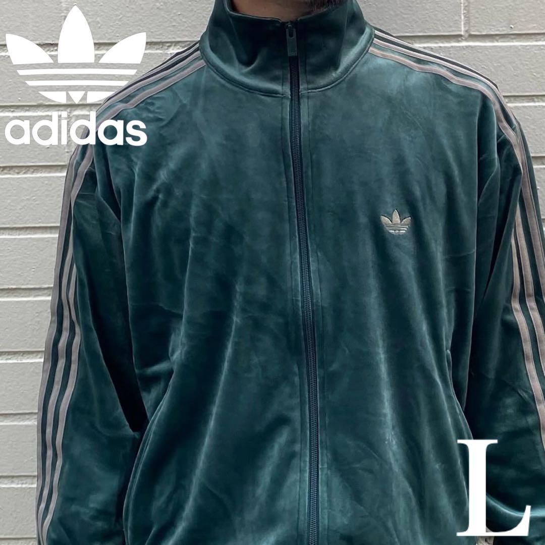新品L⭐️adidas ファイヤーバード ベロア トラックトップ グリーン
