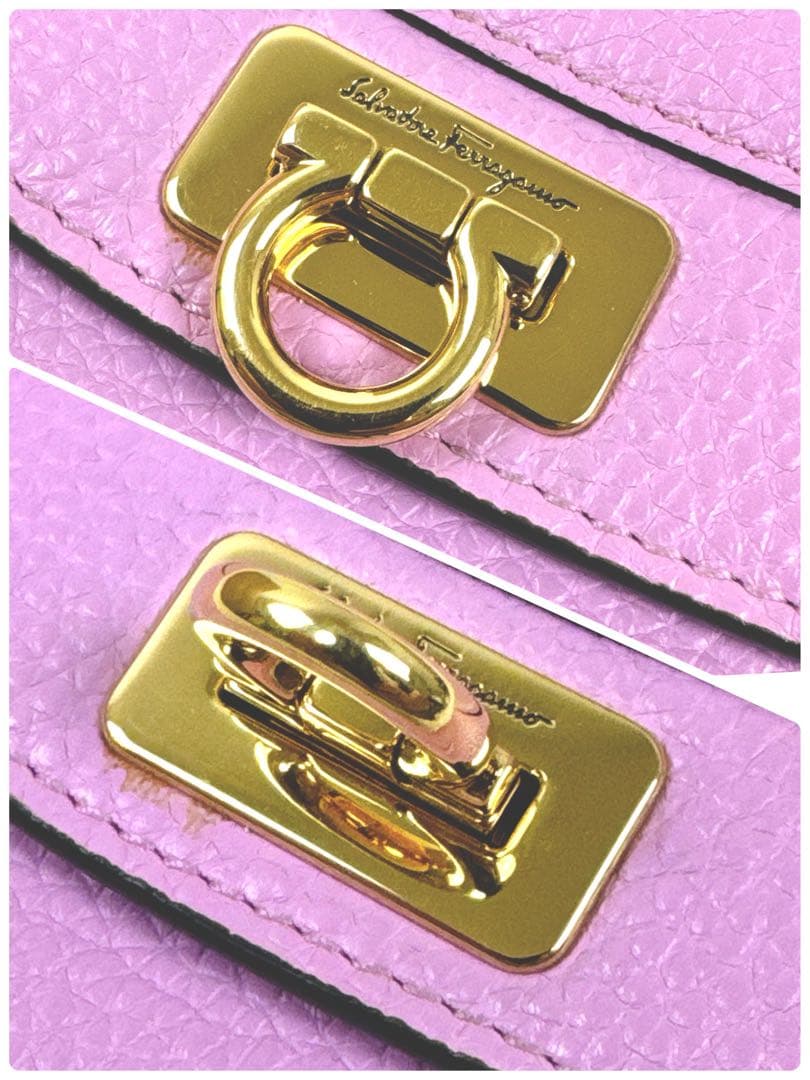 未使用級✨2way フェラガモ　ガンチーニ　ゴールド金具　かぶせ　長財布　レザー