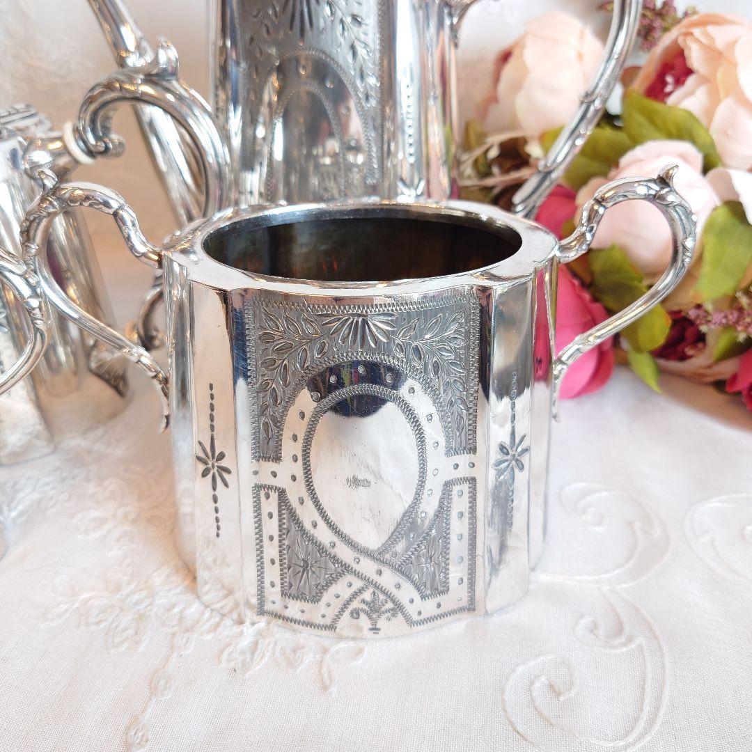 イギリス　バレルシェイプ　シルバーポット　ティーセット　アンティーク