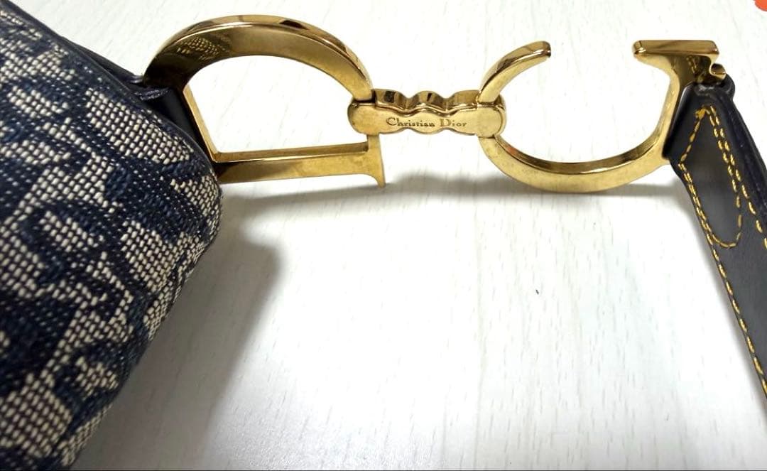 ディオール トロッター サドルバッグ ロゴ ネイビー × ゴールド