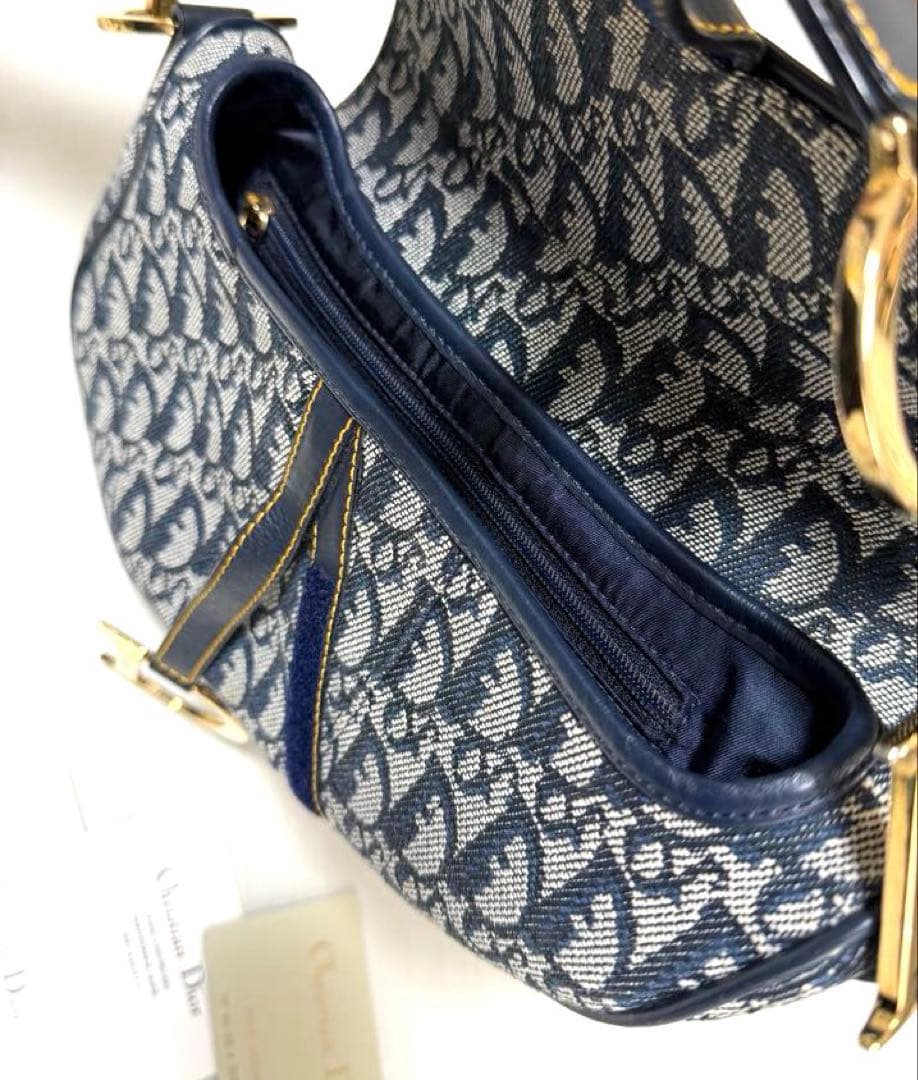 ディオール トロッター サドルバッグ ロゴ ネイビー × ゴールド