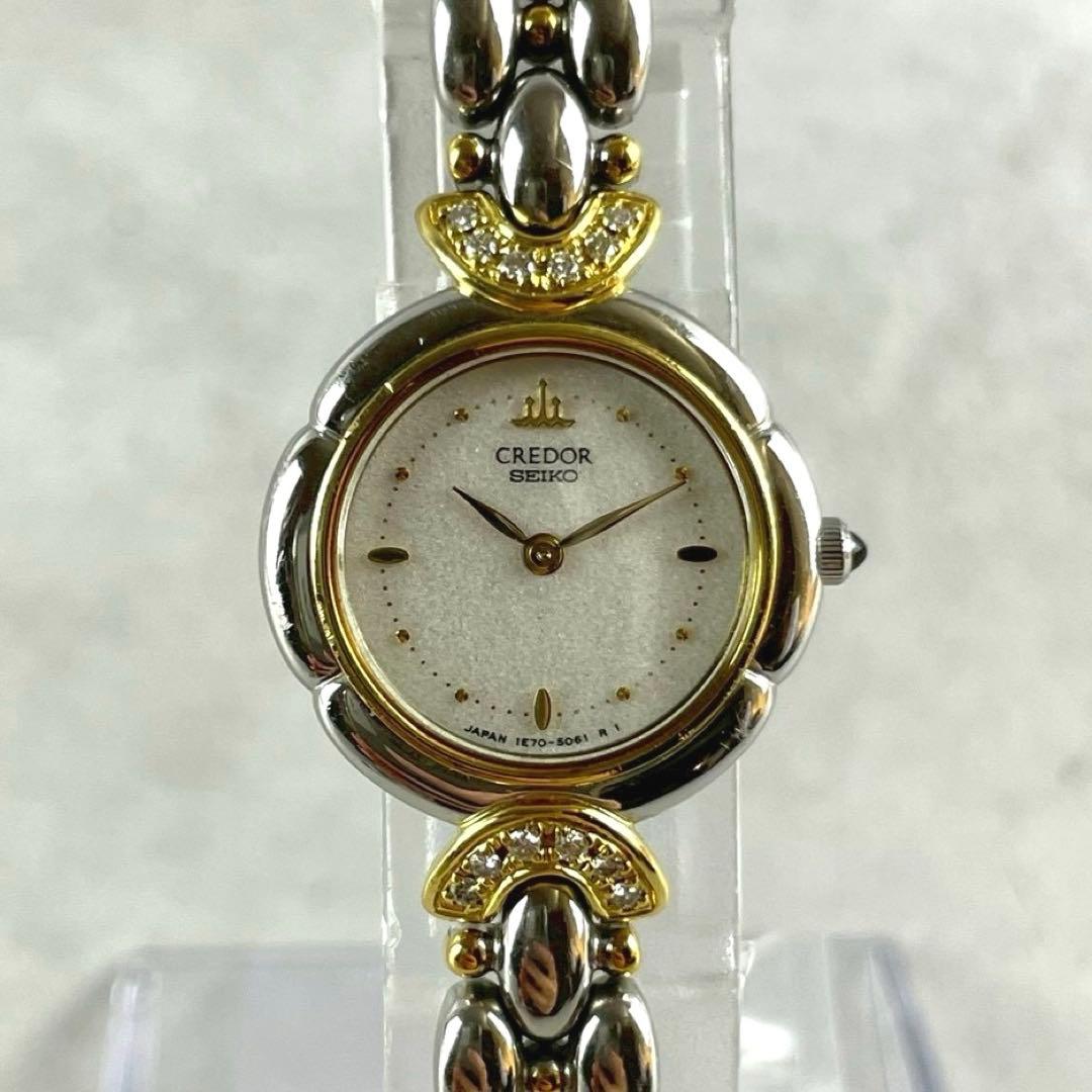 稼働✨SEIKO CREDOR 18KT 天然ダイヤ12P レディース腕時計