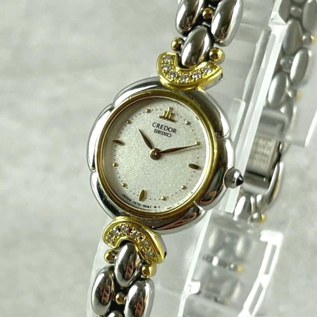 稼働✨SEIKO CREDOR 18KT 天然ダイヤ12P レディース腕時計