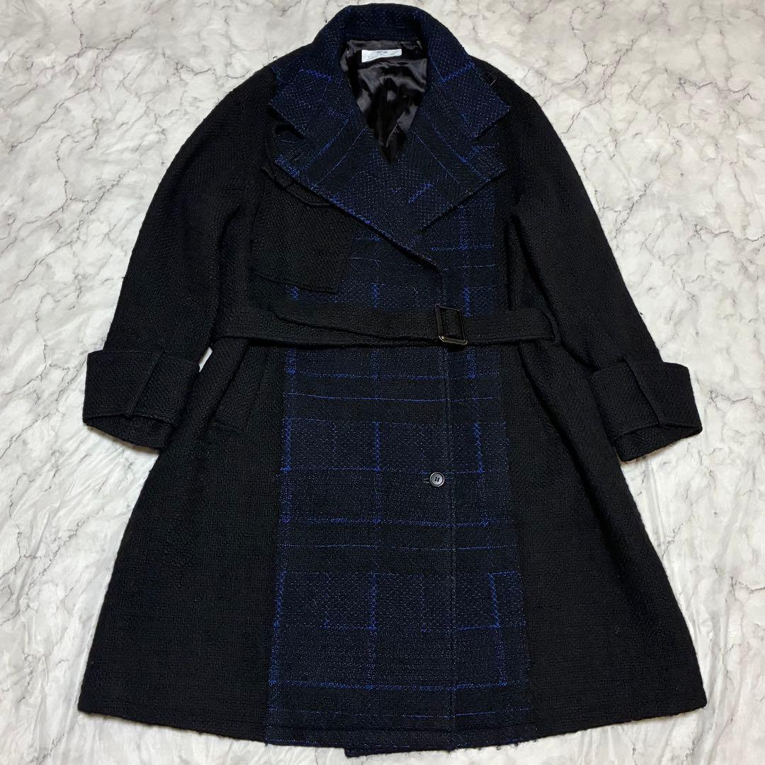 JUN OKAMOTO 高年式 ベルト付 ダブル ロングコート チンストラップ